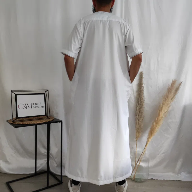 Qamis Manche Courte Effet Coton Blanc – Image 2