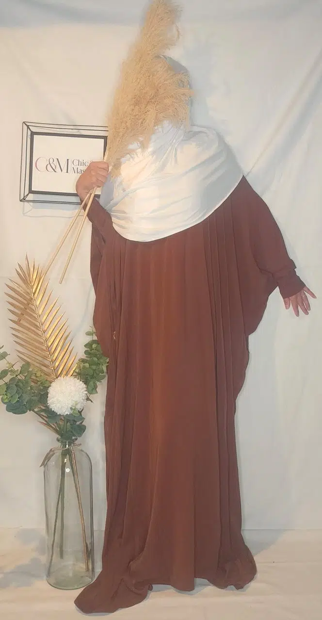 Abaya Papillon d’Allaitement zip Marron face