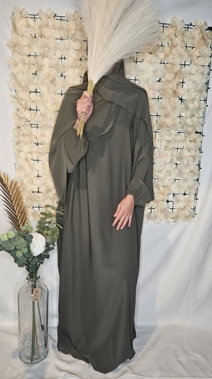 Abaya Hijab Intégré Kaki