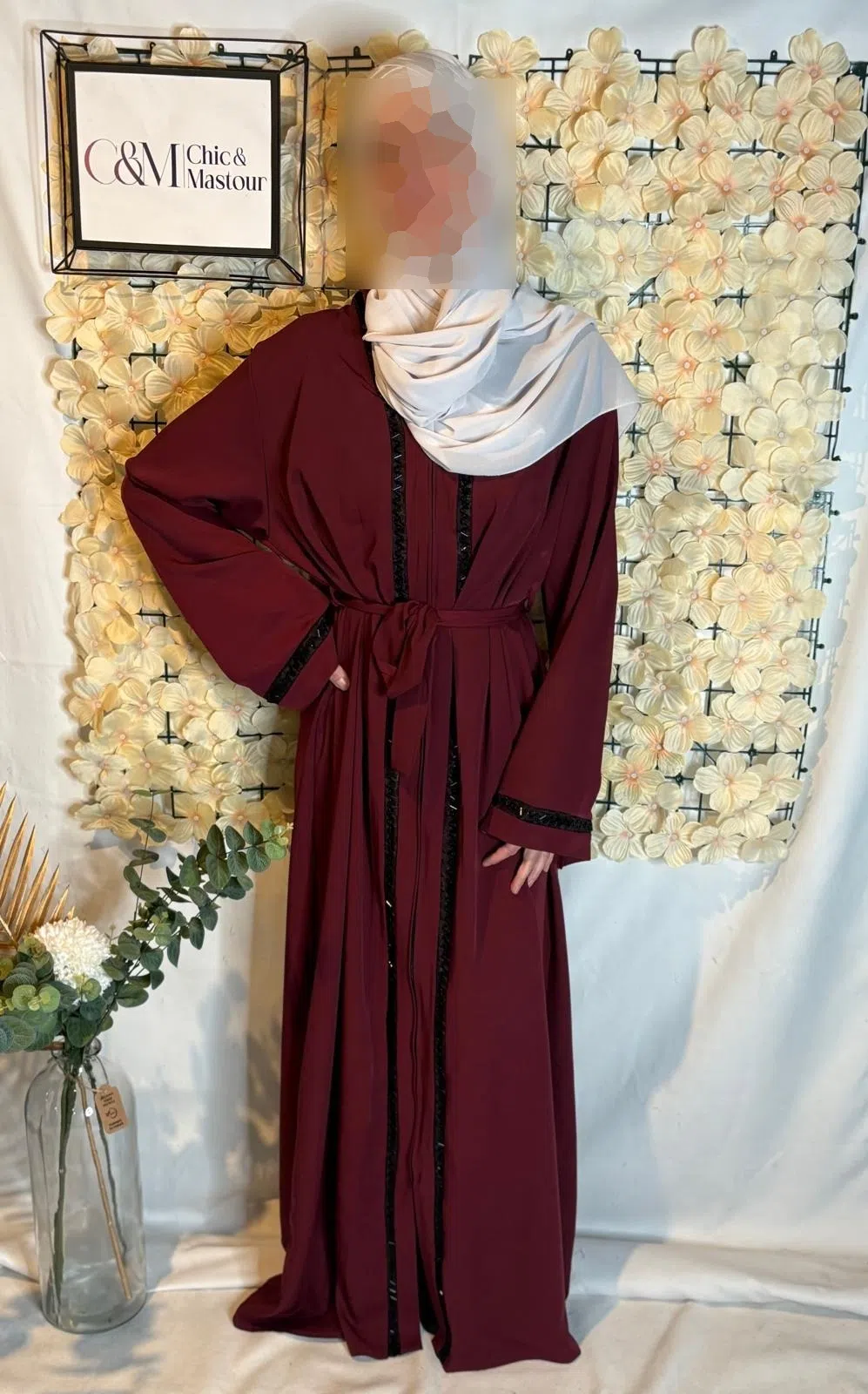 Abaya Eid Fermeture éclair en Nidha Bordeaux