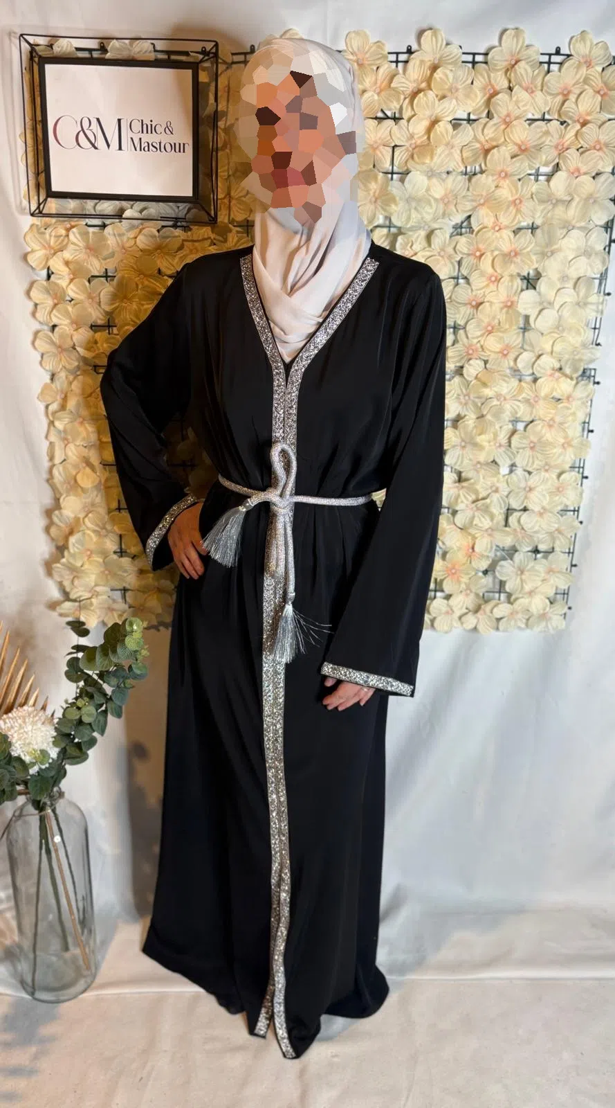 Abaya Aid à Strass Noir
