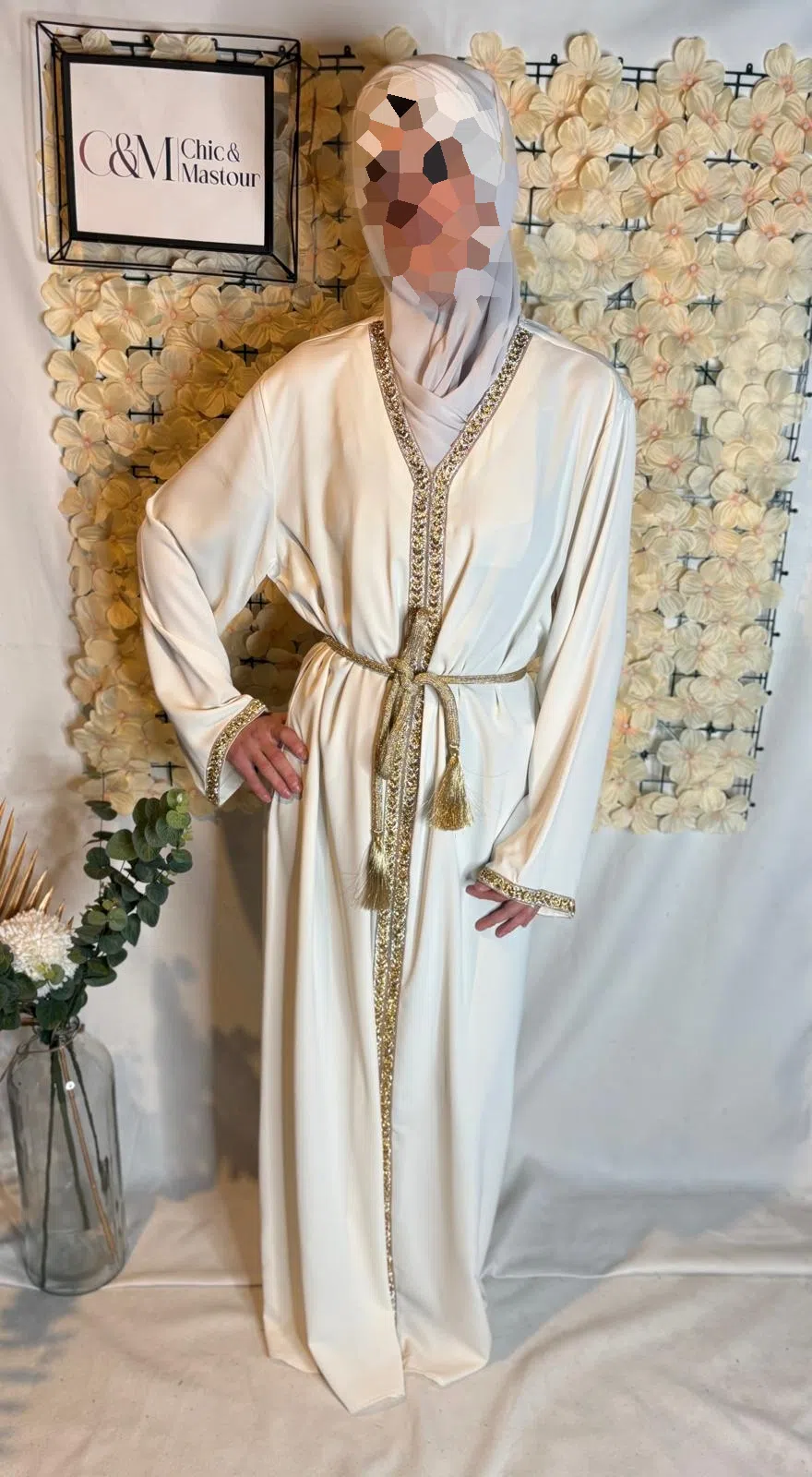 Abaya Aid à Strass Blanc
