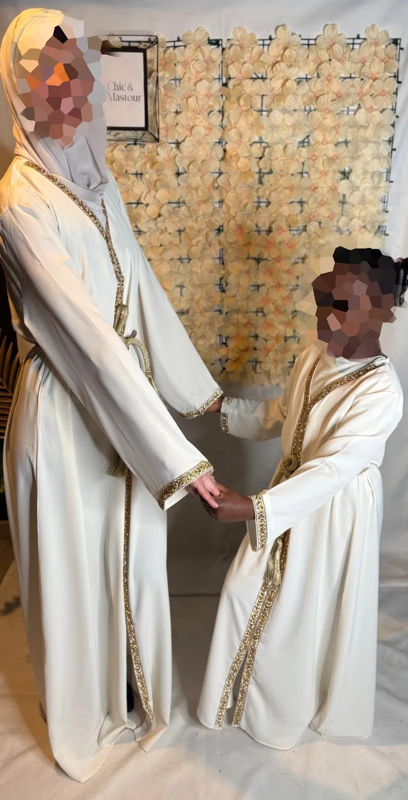 Abaya Aid à Strass Blanc Femme et enfant