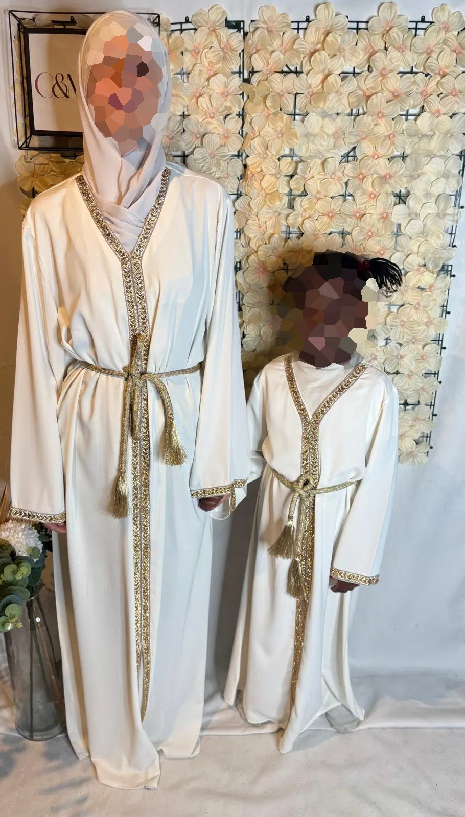 Abaya Aid à Strass Blanc Femme et enfant