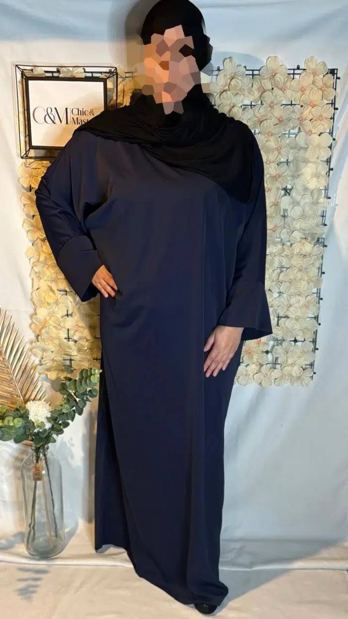 Abaya Grande Taille Manche Lycra bleu marine