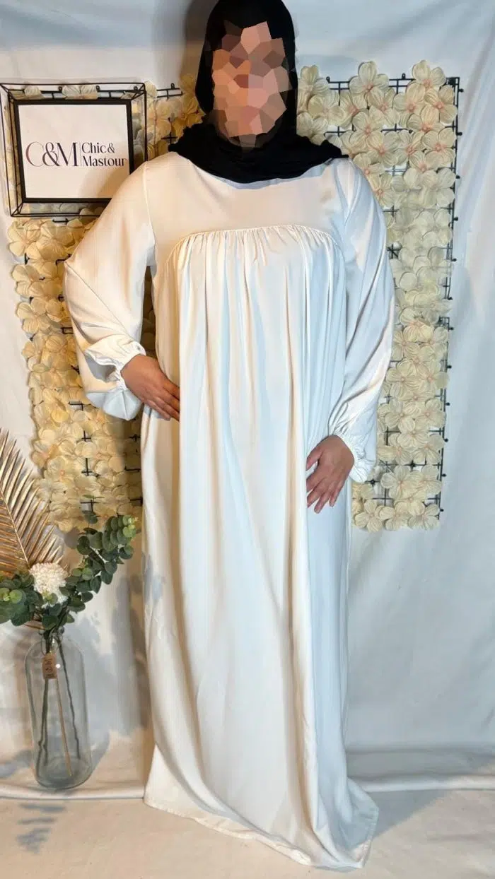 Abaya Grande Taille Manche Ballon Blanche